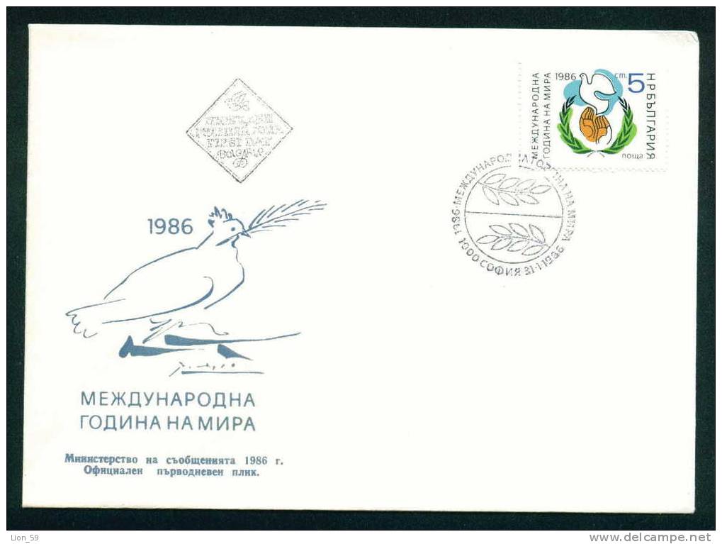 FDC 3481 Bulgaria 1986 / 3 Peace Year / ART  PICASSO Pigeon ,flowers / Internationales Jahr Des Friedens - Picasso