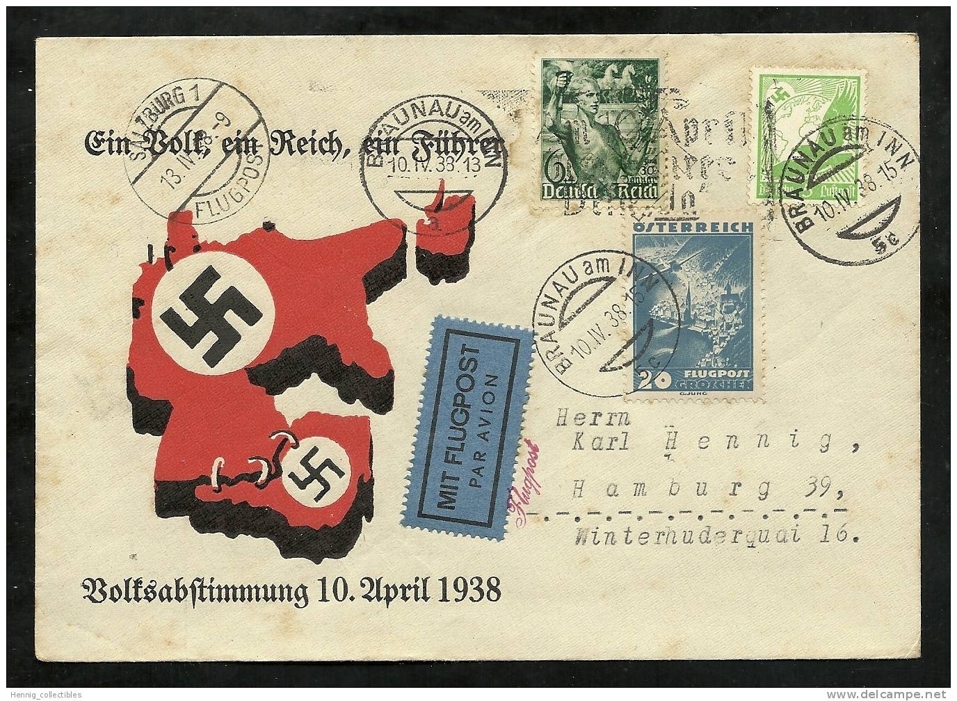 AUSTRIA, HITLERS ANNEXION TO GERMANY, APRIL 1938  Braunau - Storia Postale