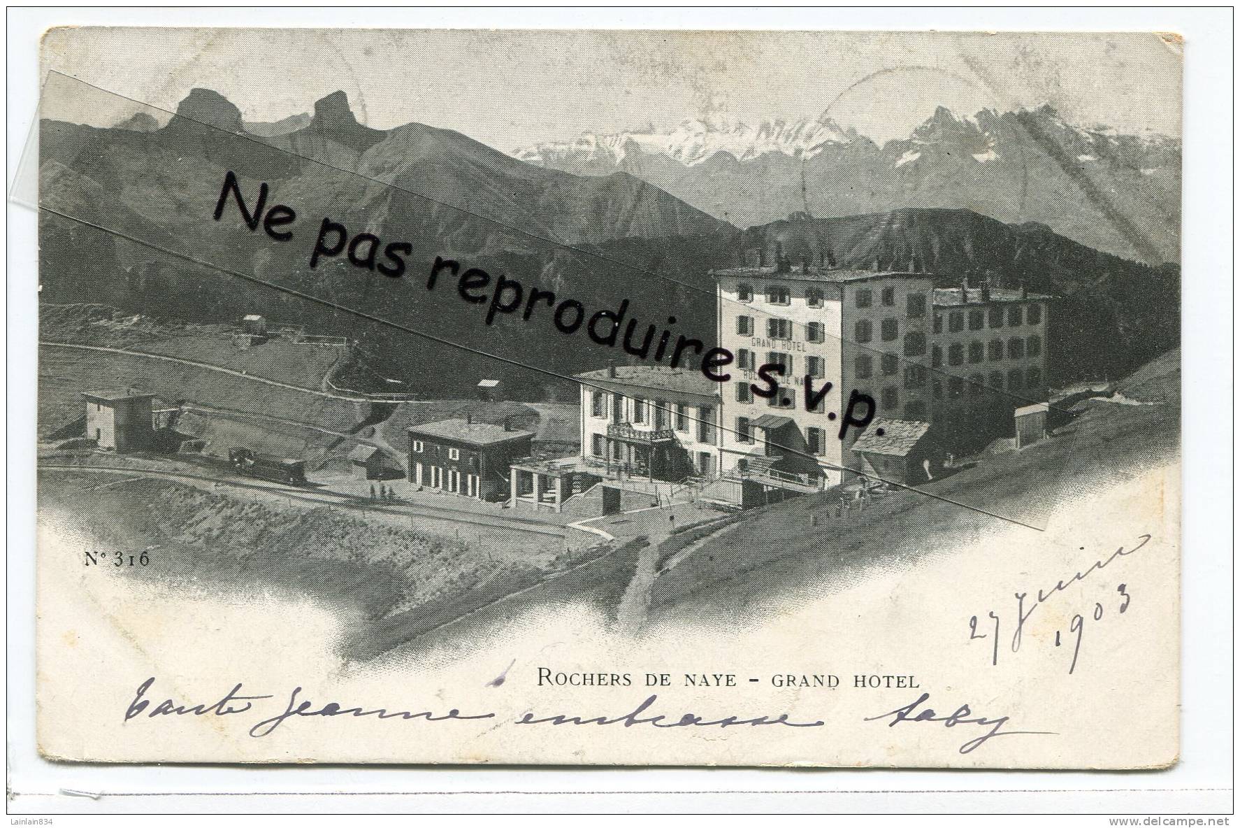 - ROCHERS DE NAYE - Grand Hôtel -  Précurseur, 1903, écrite, Magnifique Timbre Et Cachets. - Roche
