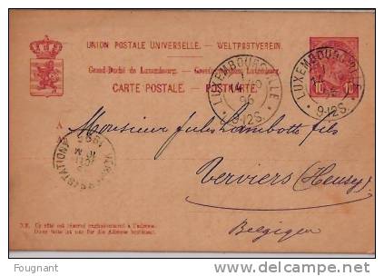 LUXEMBOURG::Entier Postal:1896 Envoyé à VERVIERS;Oblit.Luxembourg Ville. - Stamped Stationery