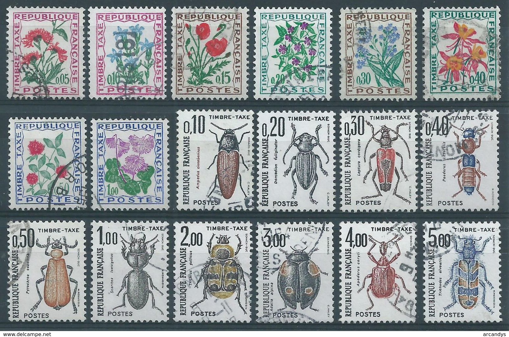 FRANCE 1964-1983  Taxe  Y&T 95 à 112 Oblitérés - Fleurs Des Champs , Coléoptères Et Insectes - 1960-.... Used