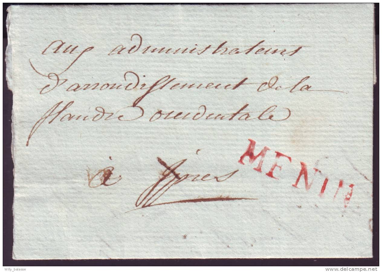 Lettre An 3 Avec Marque Rouge MENIN. Superbe - 1790-1794 (Austr. Revol. & Fr. Invas.)