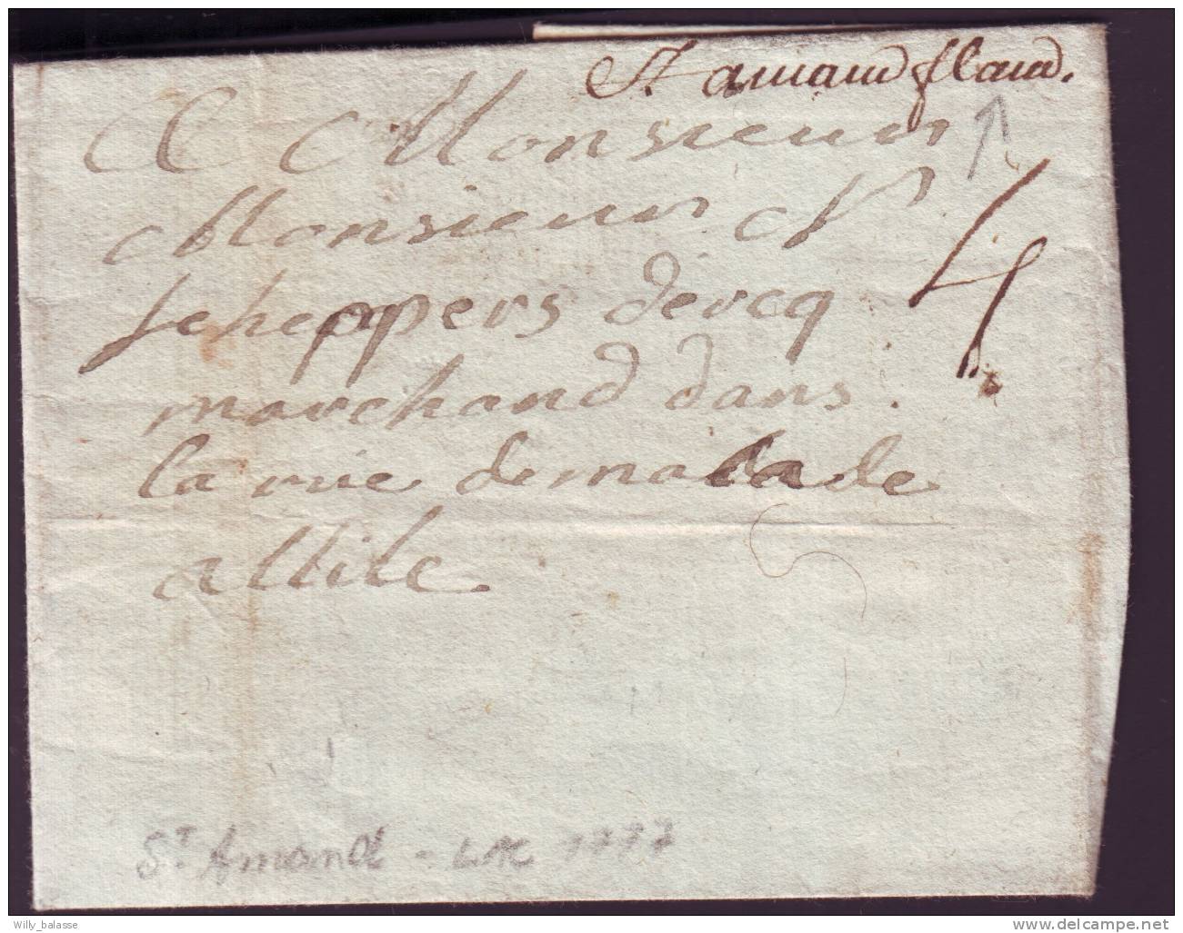 Lettre 1777 Manuscrit "St Amand Flandre" - 1714-1794 (Pays-Bas Autrichiens)