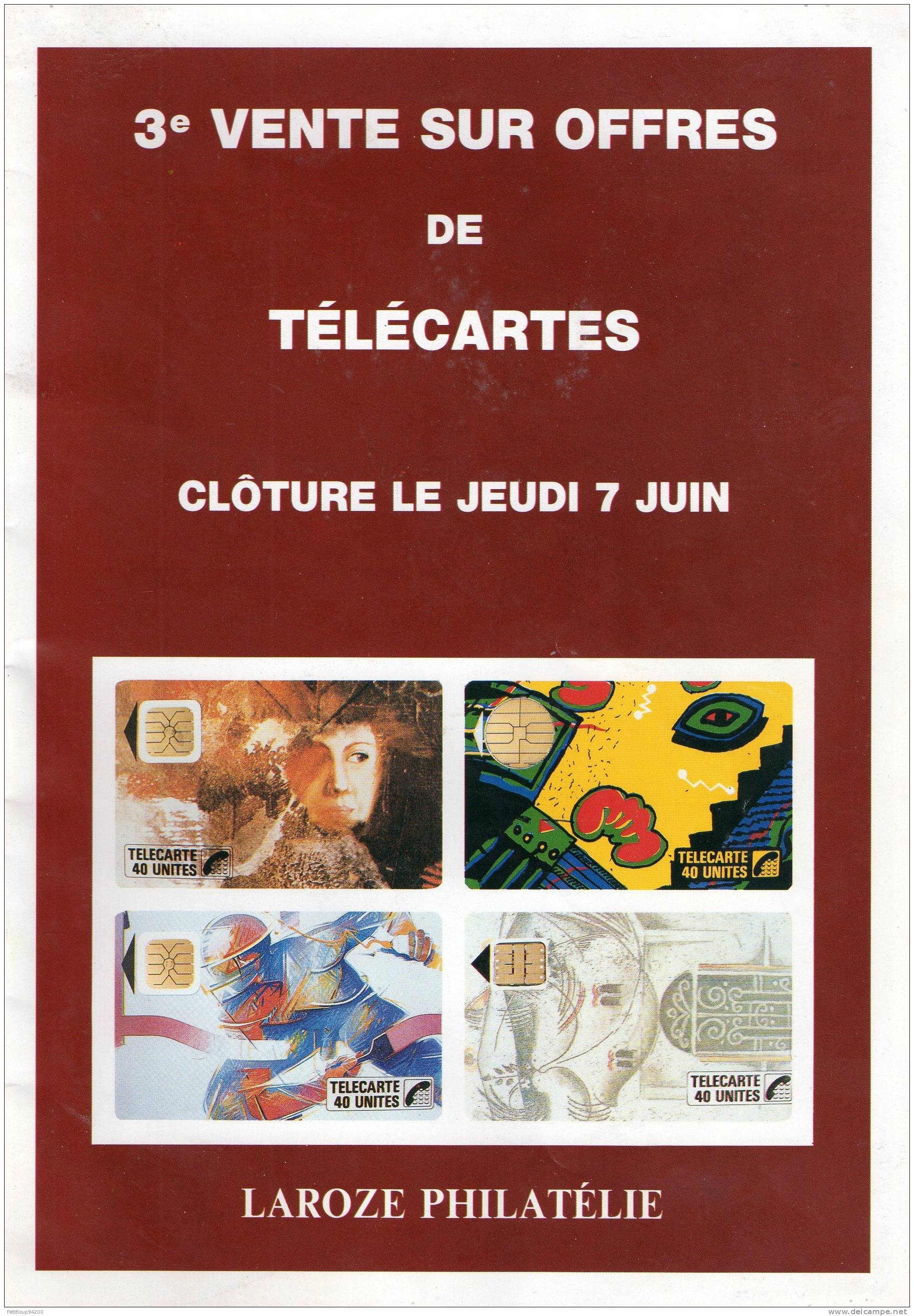 CATALOGUE VENTE SUR OFFRE TELECARTES Laroze Philatélie JUIN 1990 - Boeken & CD's