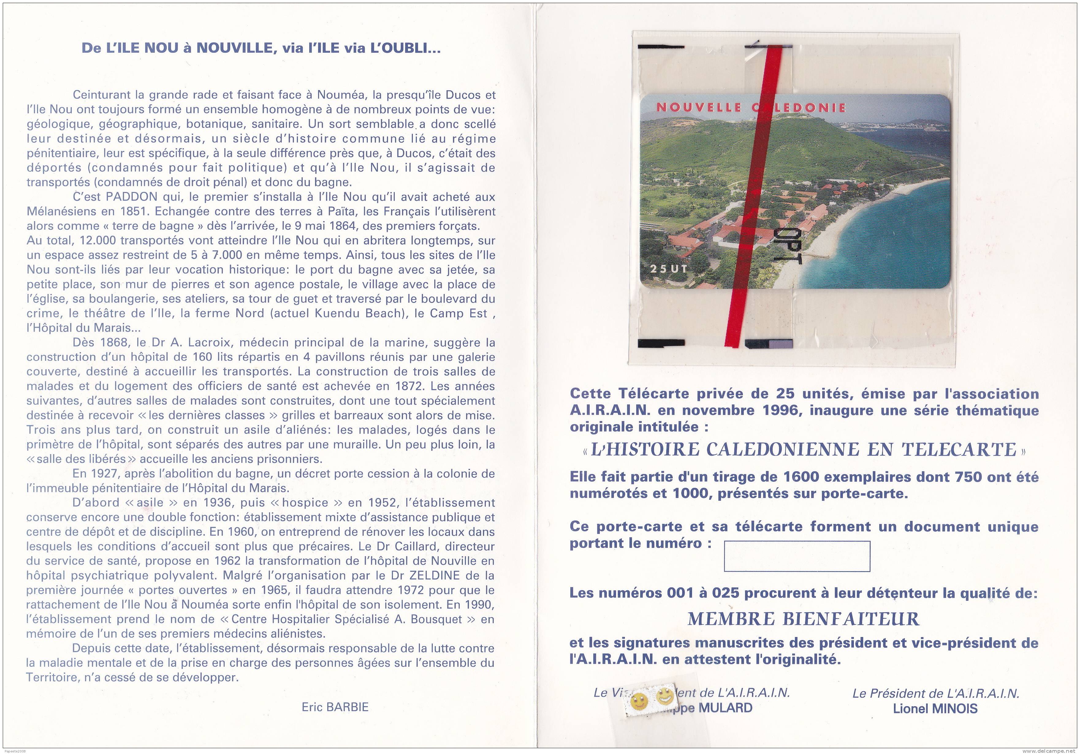 NC45B - A.I.R.A.I.N. / Avec Encart Et Verso Noir - 11 / 1996 - SC 7 - NSB - New Caledonia