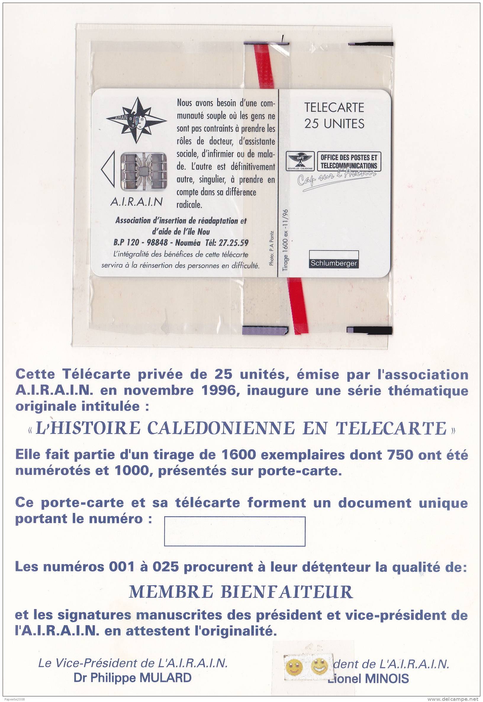 NC45B - A.I.R.A.I.N. / Avec Encart Et Verso Noir - 11 / 1996 - SC 7 - NSB - Nueva Caledonia