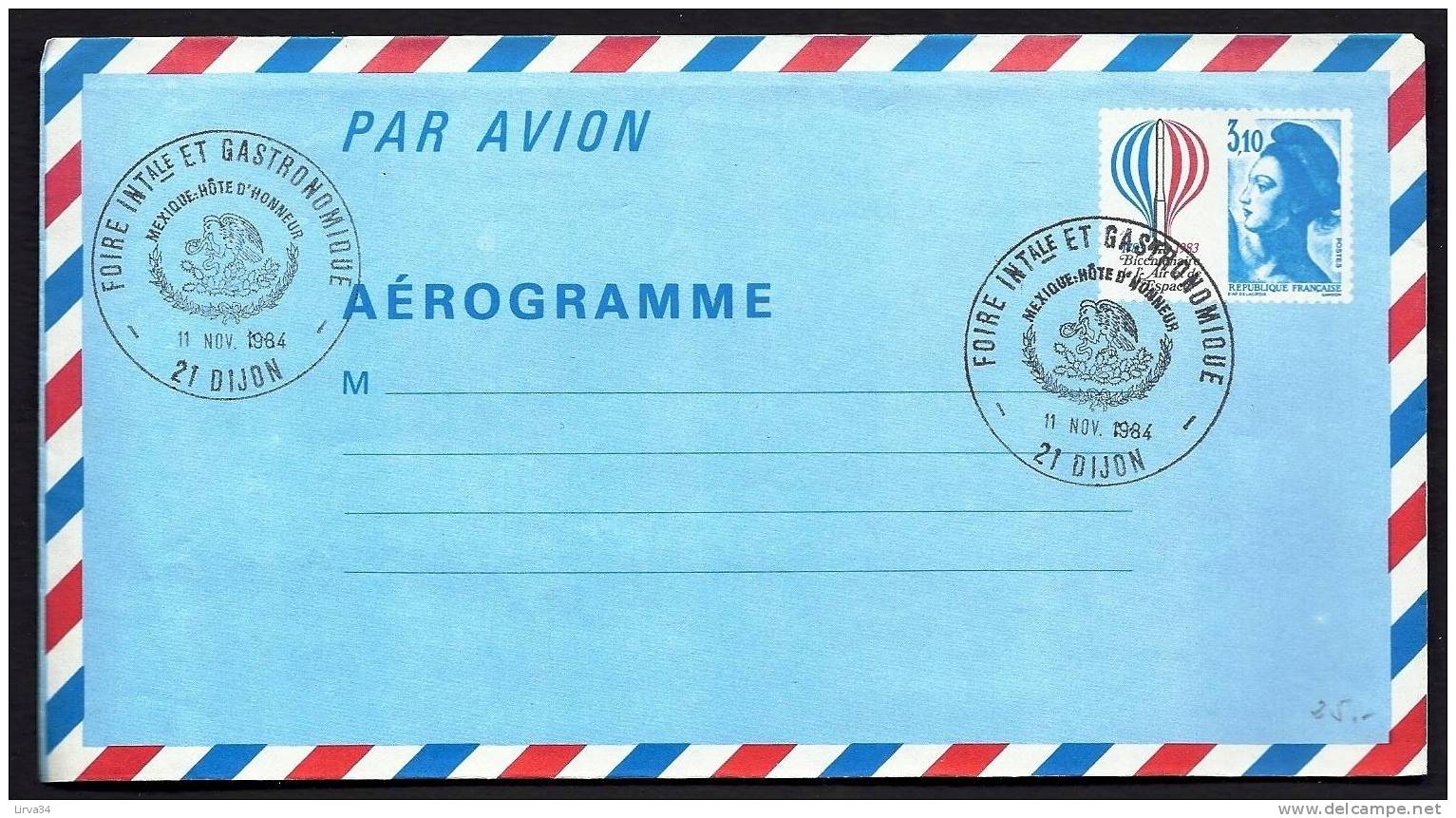 LOT 2 AÉROGRAMMES- FRANCE- NEUF AVEC CAD DE LA FOIRE GASTRONOMIQUE DE DIJON 1984- TIMBRE LIBERTÉ + CONCORDE A 3,10 - Aerogramme