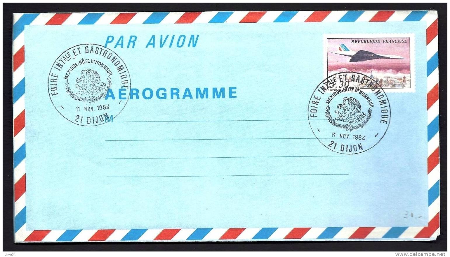 LOT 2 AÉROGRAMMES- FRANCE- NEUF AVEC CAD DE LA FOIRE GASTRONOMIQUE DE DIJON 1984- TIMBRE LIBERTÉ + CONCORDE A 3,10 - Aerogramme