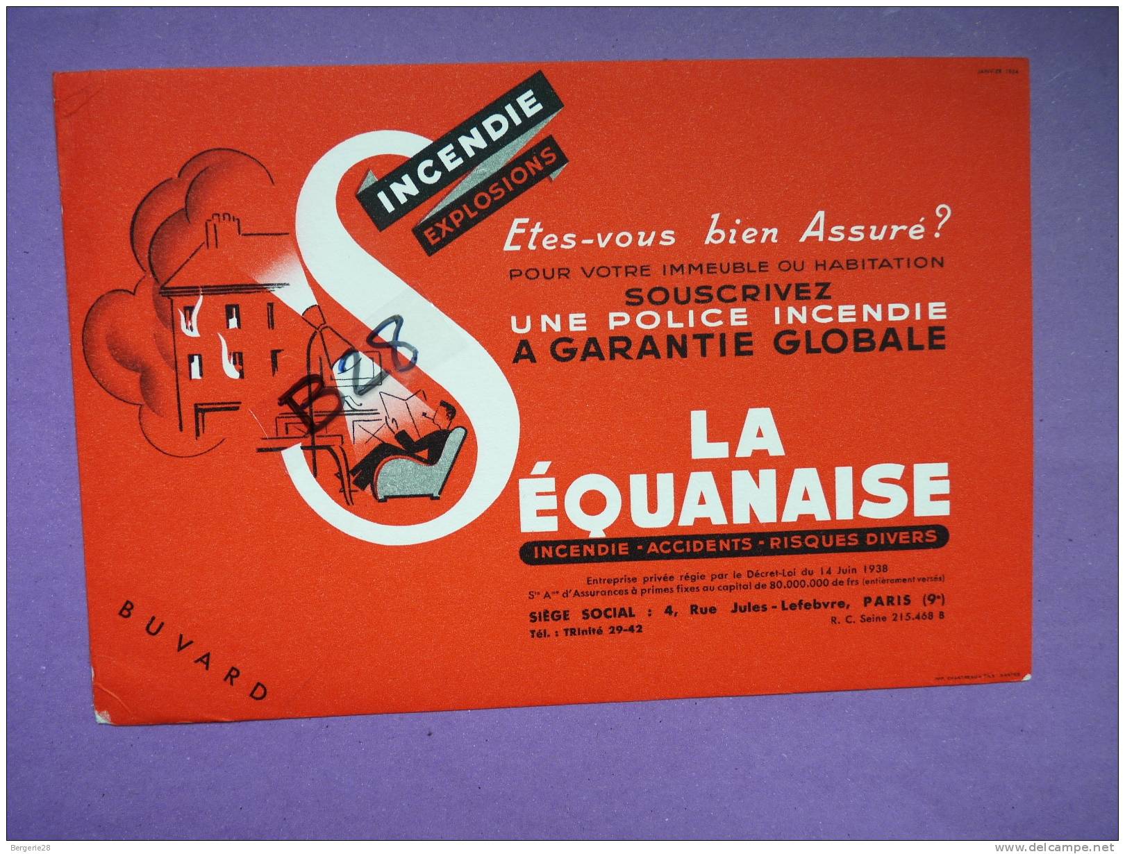 BUVARD - LA SEQUANAISE INCENDIE EXPLOSIONS Etes-vous Bien Assuré ? Janvier 1954 - Bank & Versicherung