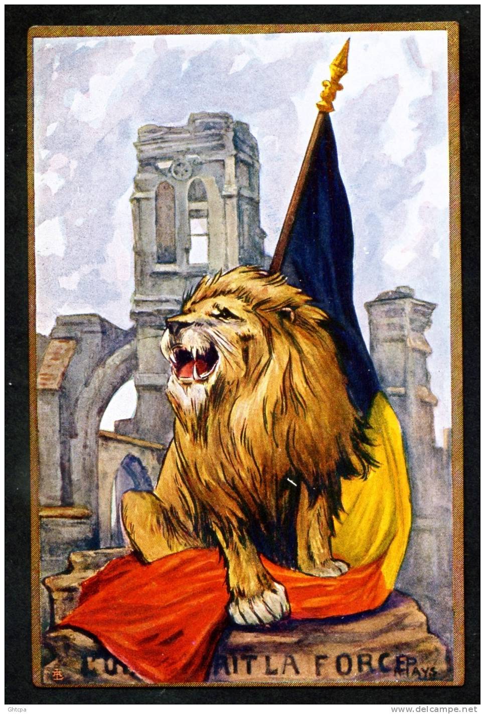 CPA. MILITAIRE PATRIOTIQUE. Illustration Couleur Drapeau De La BELGIQUE, LION. L'UNOIN Fait La FORCE - Patriotiques