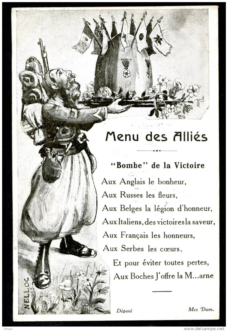 CPA. MILITAIRE PATRIOTIQUE. Illustr. De Composition. MENU DES ALLIÉS... Dessin Signé NELLOC 15.. - Patriotiques