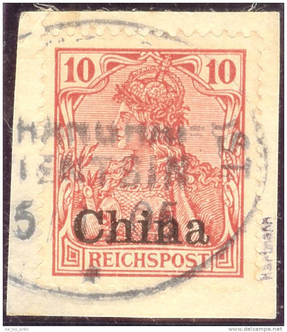 Deutsche Post In China 1901 Mi#17 Auf Briefstück Seltener Seepoststemepl Signiert - China (offices)