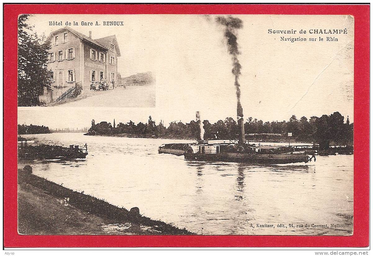 68 - SOUVENIR De CHALAMPE - Navigation Sur Le Rhin - Hotel De La Gare - Chalampé