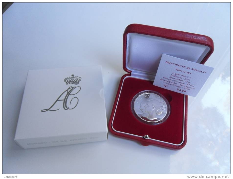 ** RARE 10 EURO MONACO 2011  BE ARGENT  "Mariage Princier" ** - Monaco