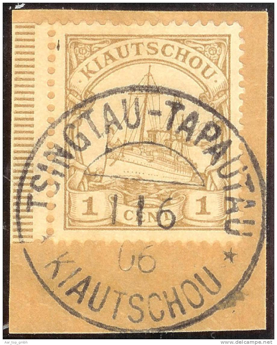 Deutsche Post In Kiautschou 1905- Mi#18 Briefstück Vollstemepl Tsingtau-Tapautau 1906-06-01 Signiert - Kiautschou