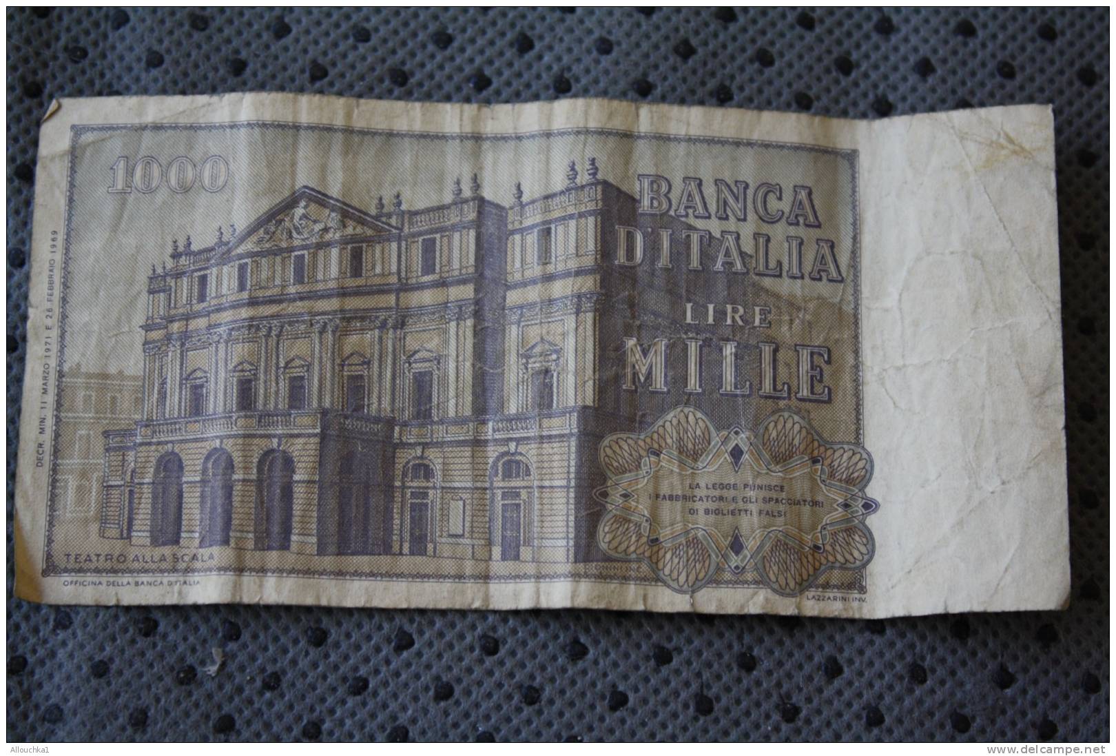 ITALIE  BILLET DE BANQUE BANK  BANCA  ITALIA&gt; 1000 LIRE &gt; TEATRO ALLA SCALA MILAN &gt;&gt; G. VERDI - 1000 Lire