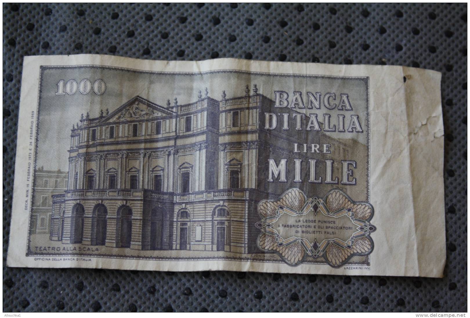 ITALIE  BILLET DE BANQUE BANK  BANCA  ITALIA&gt; 1000 LIRE &gt; TEATRO ALLA SCALA MILAN &gt;&gt; G. VERDI - 1.000 Lire