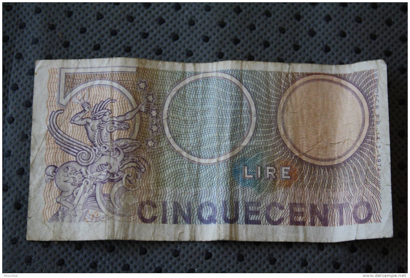 ITALIE  BILLET DE BANQUE BANK  BANCA  REPUBBLICA  ITALIANA &gt;CINQECENTO 500 LIRE &gt; BIGLIETTO DI STATO A CORSO LEGAL - 500 Lire