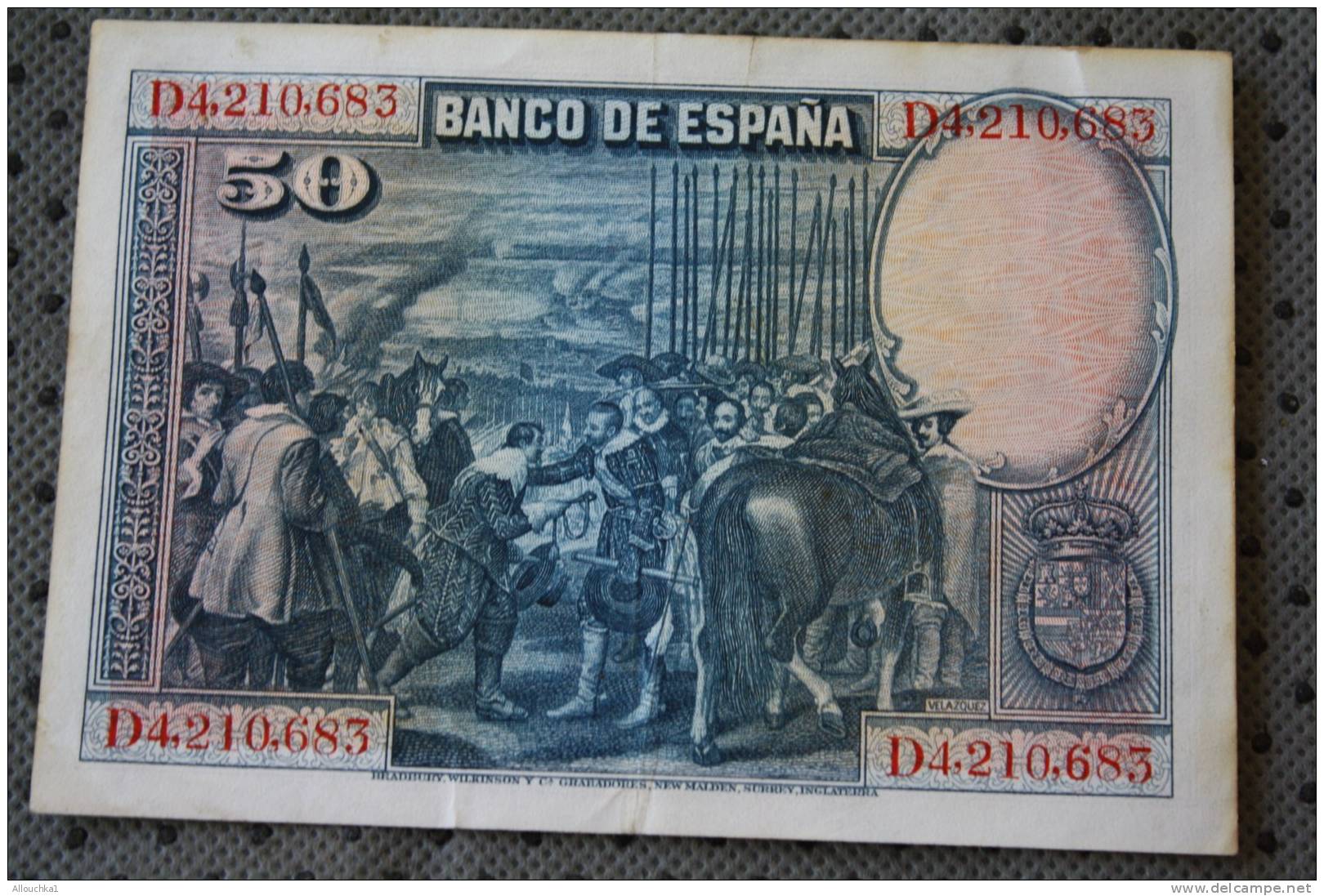 BANCO DE ESPANA 50 PESETAS  MADRID 15-8- 1928  &gt;  TABLEAU PEINTURES DE VELASQUEZ  &gt;&gt; BILLET DE BANQUE BANK  BAN - 50 Peseten