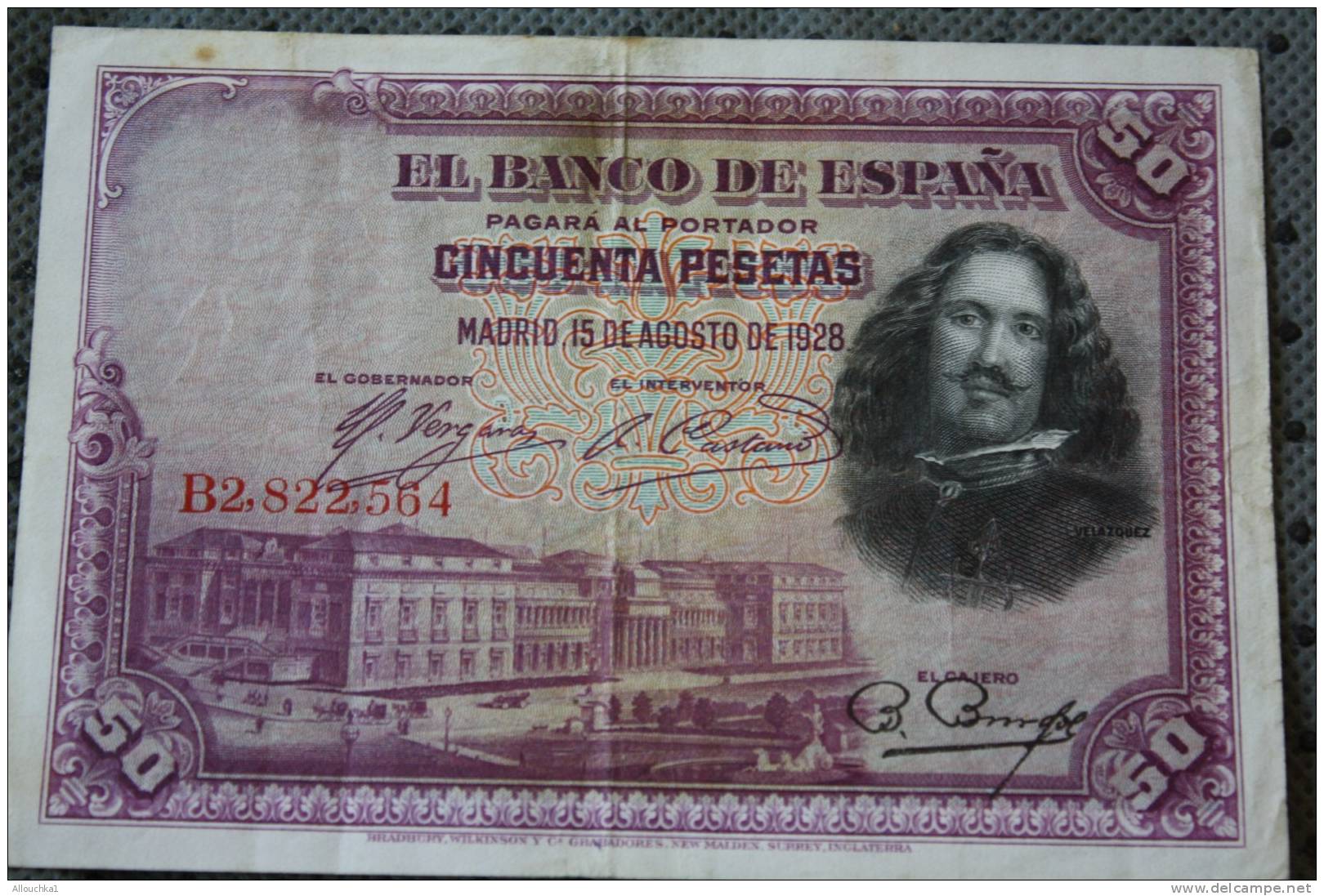 BANCO DE ESPANA 50 PESETAS  MADRID 15-8- 1928  &gt;  TABLEAU PEINTURES DE VELASQUEZ  &gt;&gt; BILLET DE BANQUE BANK  BAN - 50 Pesetas