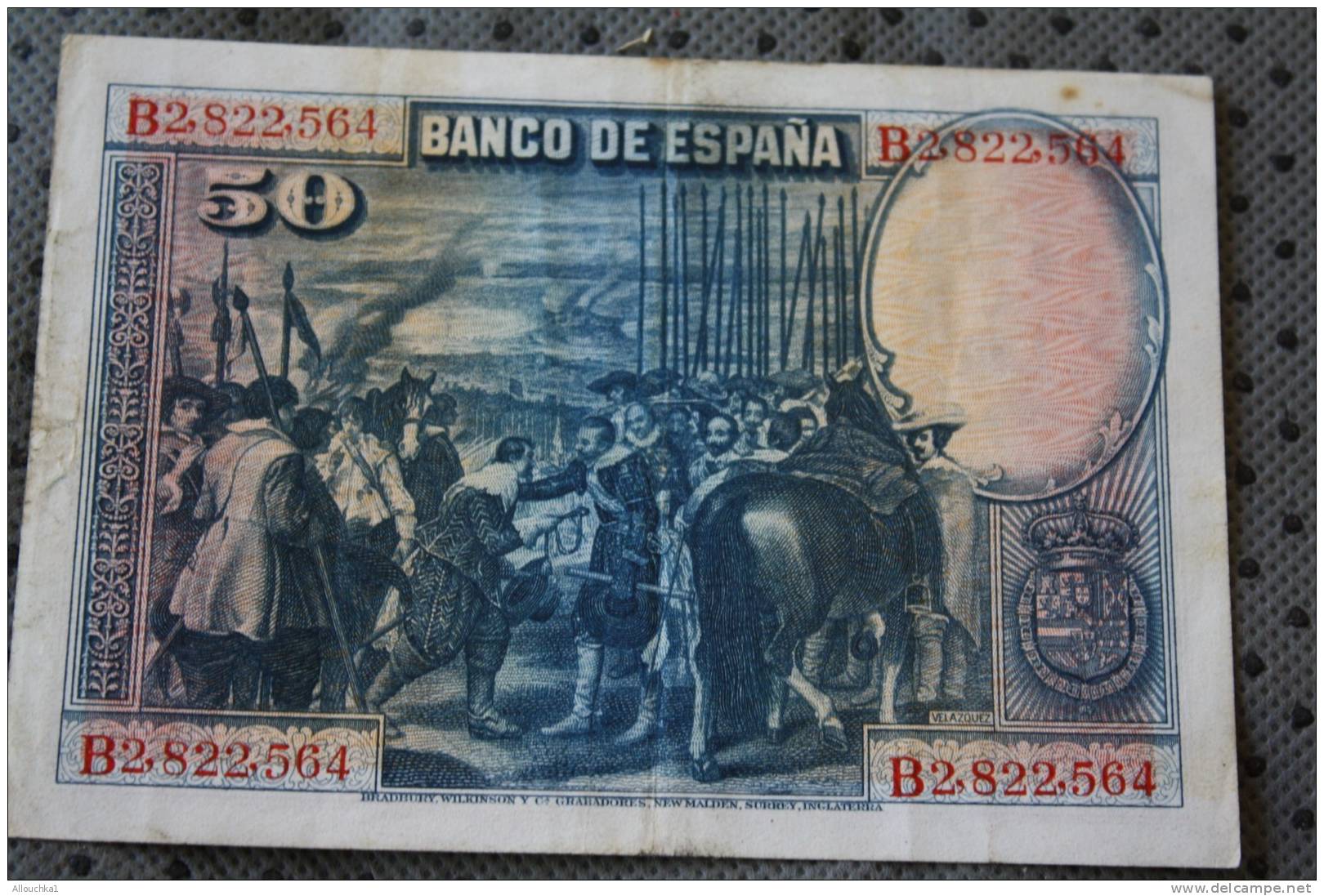 BANCO DE ESPANA 50 PESETAS  MADRID 15-8- 1928  &gt;  TABLEAU PEINTURES DE VELASQUEZ  &gt;&gt; BILLET DE BANQUE BANK  BAN - 50 Pesetas