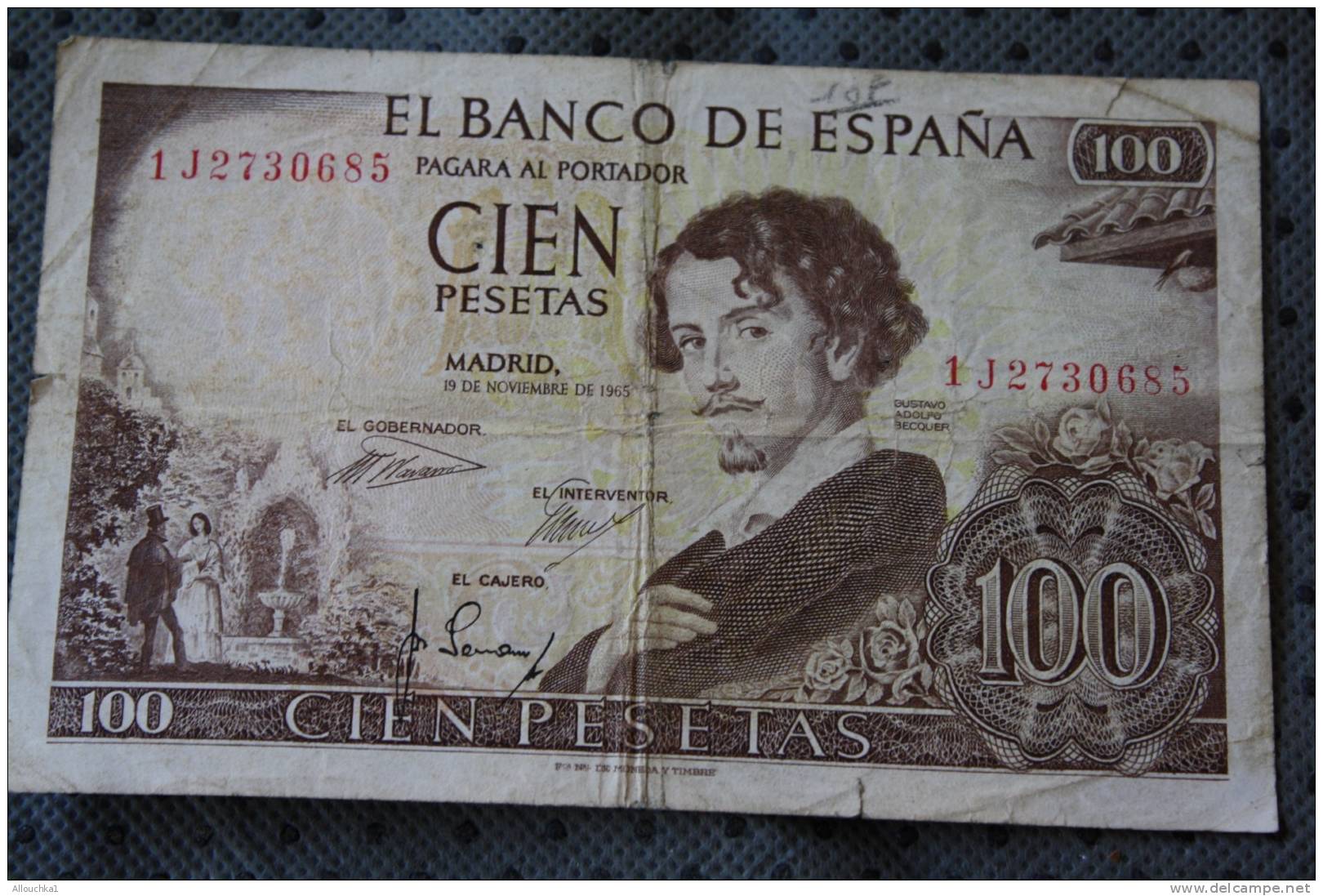 BANCO DE ESPANA 100 PESETAS  MADRID 19-11-1965 GUSTAVO ADOLFO BECQUER &gt;ESPANOLA BILLET DE BANQUE BANK BANCA REGEN FRA - 100 Pesetas