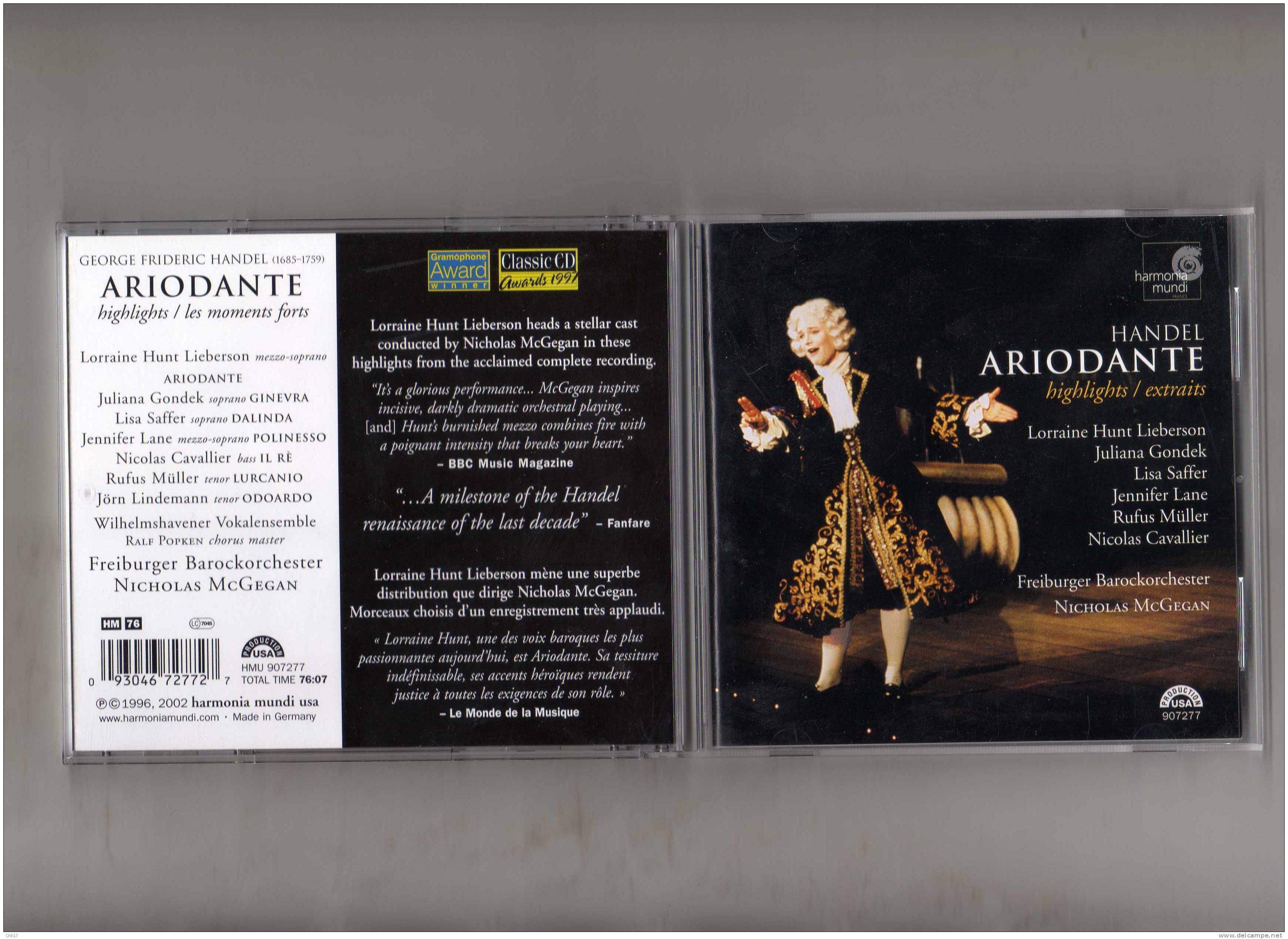 HUNT LIEBERSON / MC GEGAN   "ARIODANTE"  HANDEL   EDIT HARMONIA MUNDI ENREG 1996 - Klassik