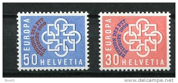 Switzerland  1959 Sc 376-7 Mi 681-2 MNH Overprint European Unity CV $75.00 - Unused Stamps