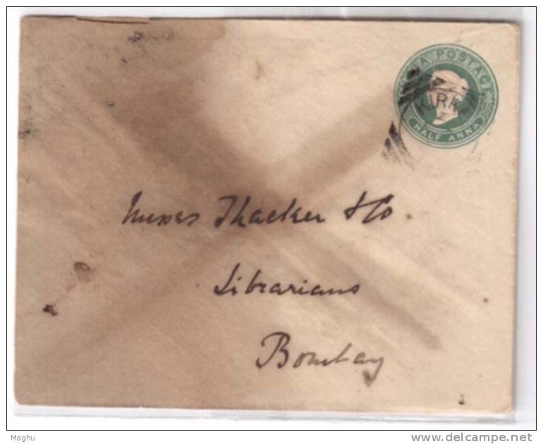 India QV Large Envelope / Cover Used Half Anna, 1896 Postal Stationery. As Scan - 1882-1901 Empire