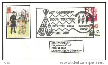 USA. Centenaire Du Territoire Indien De Proctor  (Oklahoma)   , Enveloppe Souvenir 2003 - Indianen