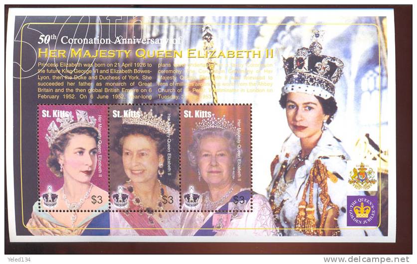 ST.KITTS   562 MINT NEVER HINGED SHEETLET OF QUEEN  ELIZABETH II 50th CORONATION - Koniklijke Families