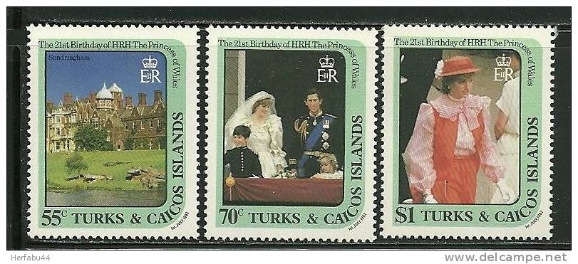 Turks & Caicos Islands    "Princess Diana"    Set    SC# 531-33 MNH** - Turcas Y Caicos