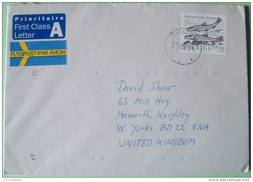 Sweden 1994 Cover To England UK - Fish - Lettres & Documents