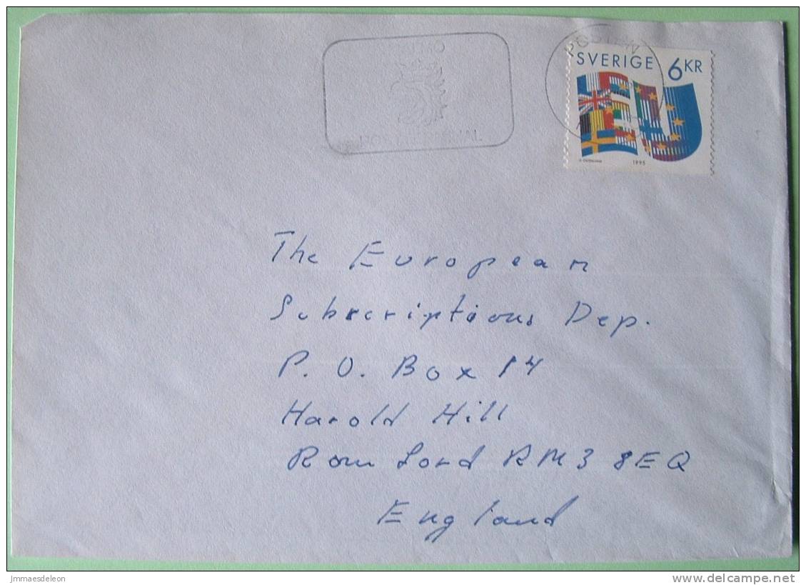 Sweden 1995 Cover To England UK - European Union Flag - Swedish Membership In EU - Storia Postale