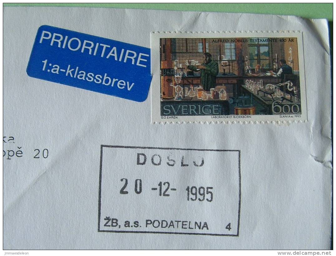 Sweden 1995 Cover To Praha Czech - Alfred Nobel Prize - Chemical Physical Laboratory - Lettres & Documents