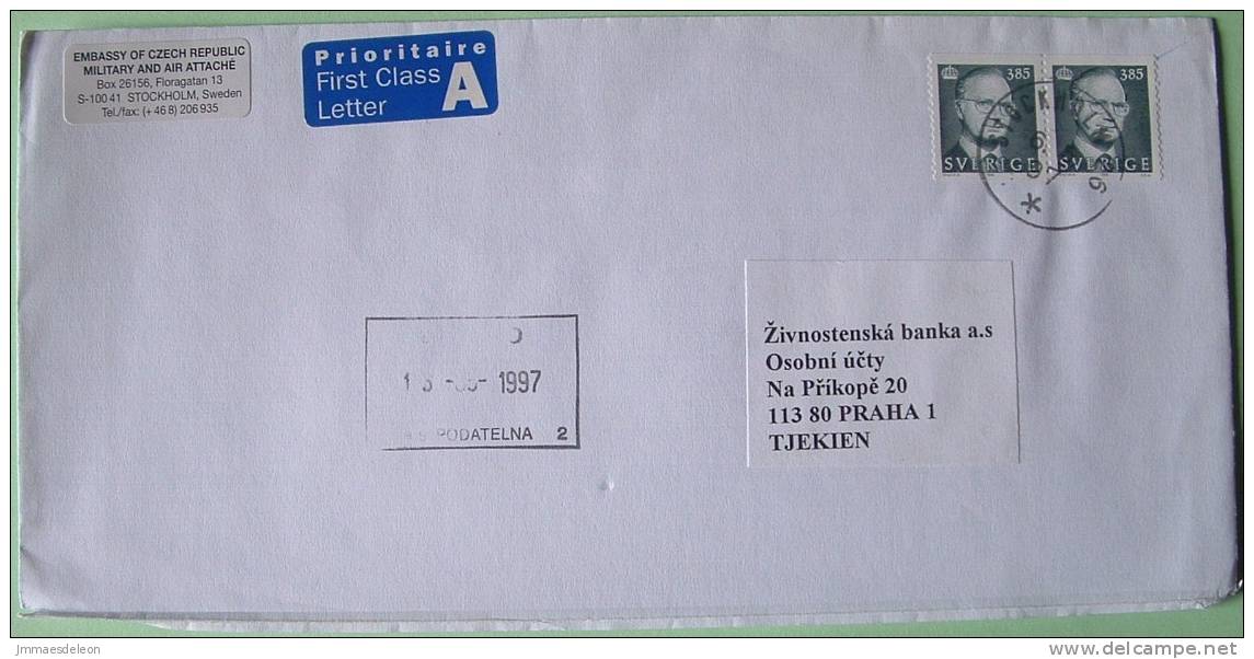 Sweden 1997 Cover To Praha Czech - King Carl XVI - Briefe U. Dokumente