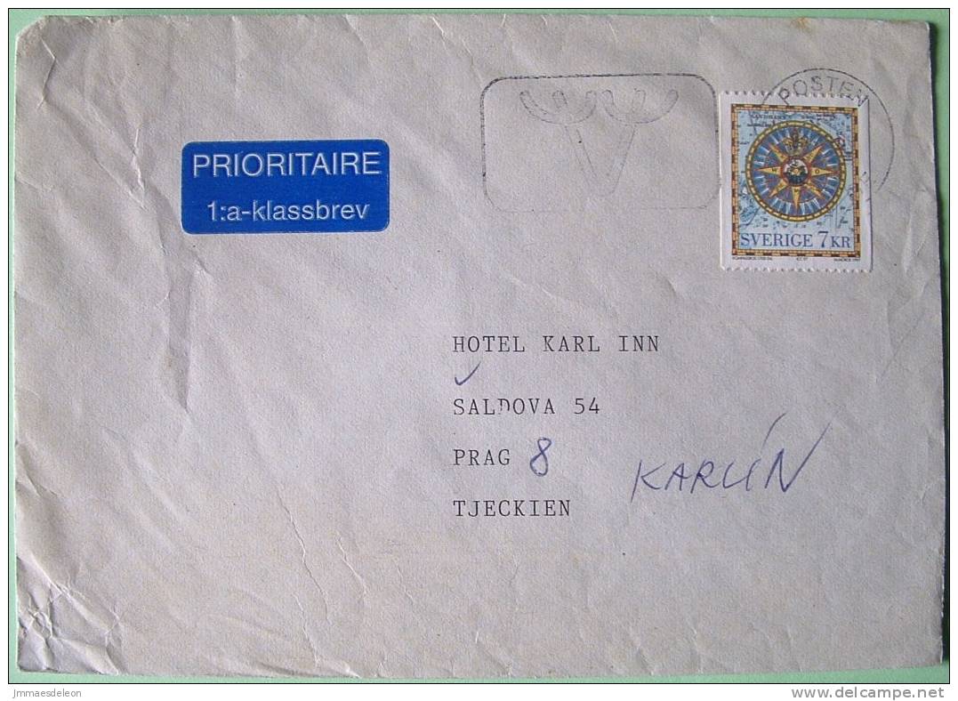 Sweden 1997 Cover To Praha Czech - Geography Cartography Conference Compass Rose - Praha Cancel On Back - Briefe U. Dokumente