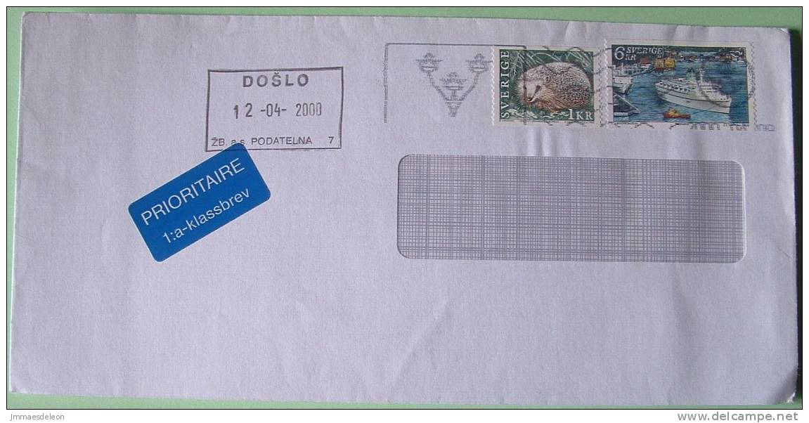 Sweden 2000 Cover To Praha Czech (cancel) - Hedgehog Animal - Cruise Ship Albatros In Stockholm Harbor - Briefe U. Dokumente