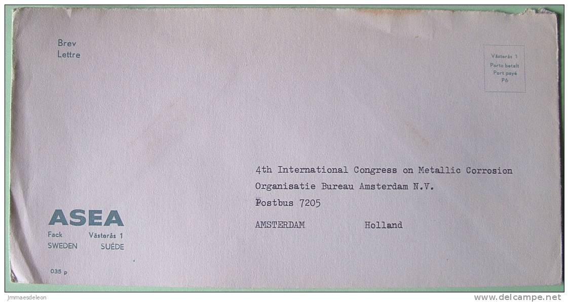 Sweden Cover To Holland Netherlands - Congress Of Metallic Corrosion - Covers & Documents