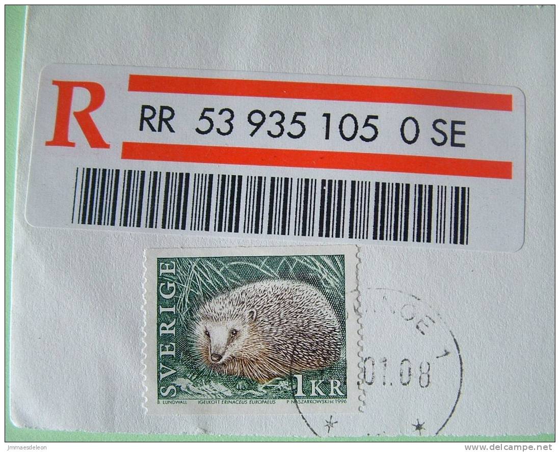 Sweden 2008 Registerd Cover To USA - Hedgehog Animal Owl (30 K) Bird Pheasant China Joint Issue Karlberg Palace - Storia Postale