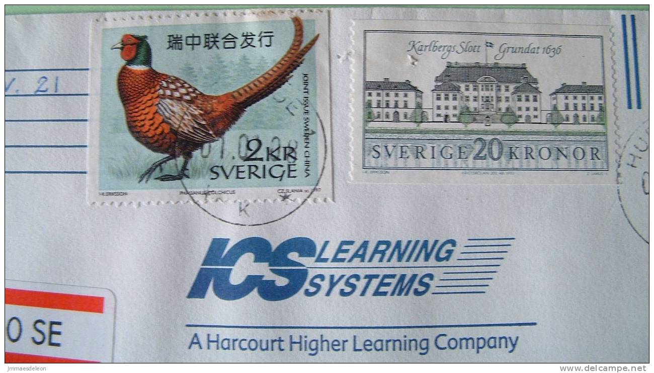 Sweden 2008 Registerd Cover To USA - Hedgehog Animal Owl (30 K) Bird Pheasant China Joint Issue Karlberg Palace - Storia Postale