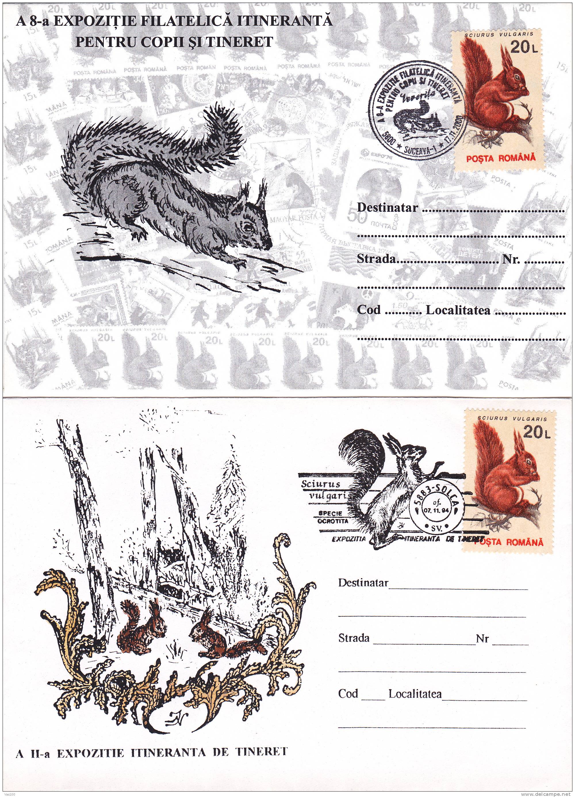 Squirrel,écureuil,1994-2000,special  2X Covers ,obliteration Concordante Solca & Suceava Romania. - Roedores