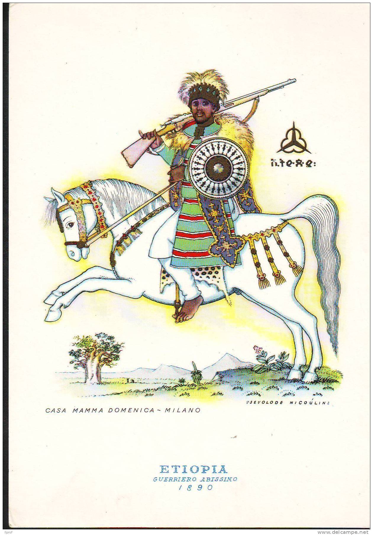 Guerriero Abissino, Etiopia, Illustratore V.S. Niccouline - Ethiopië