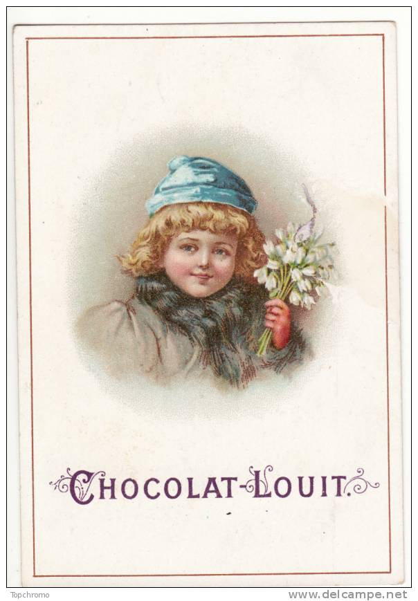 CHROMO Chocolat Louit Enfant Jolie Fillette Fleurs Col En Fourrure Bouquet Perce Neige - Louit
