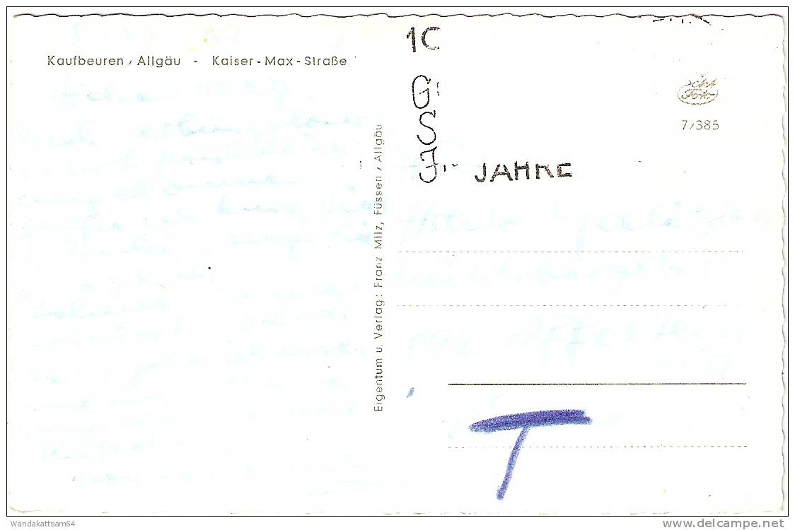 AK 7385 Kaufbeuren / Allgäu - Kaiser-Max-Straße Oldtimer 8 XI. 67 (Kartenschreibdatum) Briefmarke Entfernt Werbestempel - Kaufbeuren