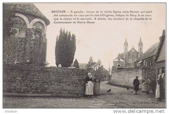 BRIOUZE A GAUCHE CHEVET DE LA VIEILLE EGLISE STYLE ROMAN ....1912 - Briouze