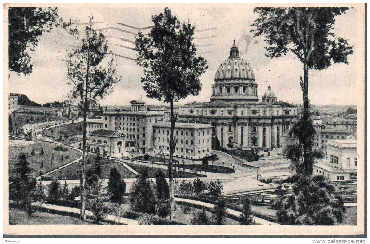 1937 PALAZZI VATICANI E SAN PIETRO VISTI DAL GIARDINO VIAGGIATA 3 SCAN AFFRANCATA 20C BIMILLENARIO ORAZIANO - San Pietro