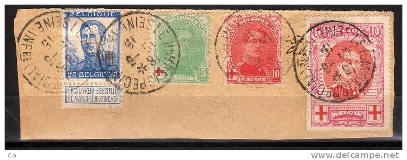 125 + 129/30 + 133  Obl Frgt  Le Havre (Special)  Cob 18.3 - 1914-1915 Rode Kruis