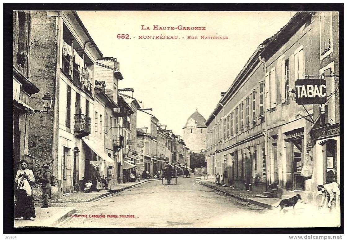 CPA  ANCIENNE- FRANCE- MONTRÉJEAU (31)- LA RUE NATIONALE EN GROS PLAN AVEC BELLE ANIMATION- ATTELAGE AGRICOLE- COMMERCES - Montréjeau