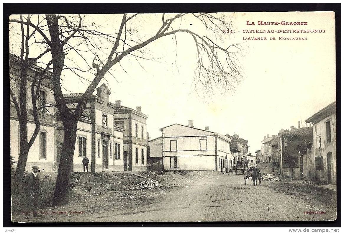 CPA  ANCIENNE- FRANCE- CASTELNAU-D'ESTRETEFONDS (31)- AVENUE DE MONTAUBAN EN HIVER- BELLE ANIMATION- ATTELAGES AGRICOLES - Autres & Non Classés